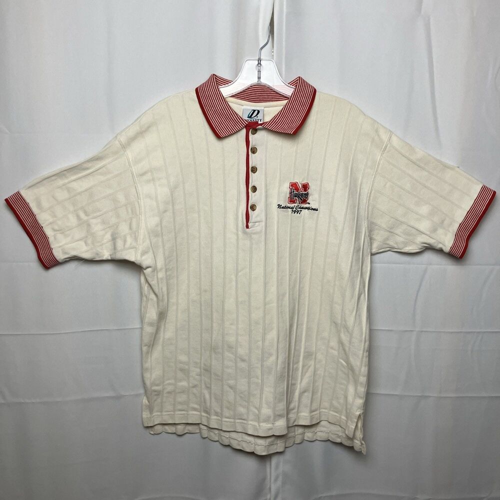 Vintage Dynasty Nebraska Cornhusker Waffel Embroider Polo Shirt Mens XL 1997